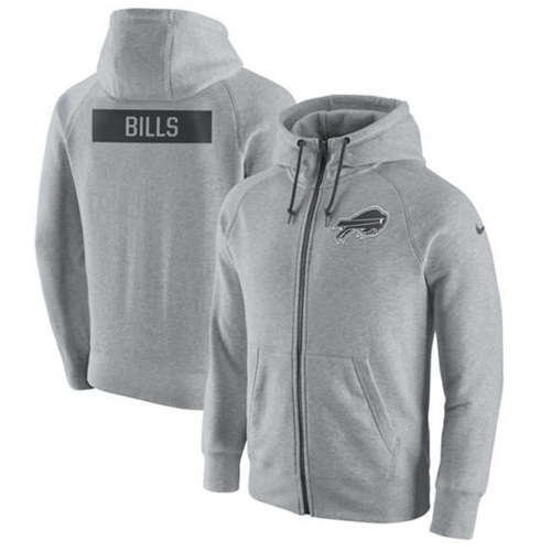 Men's Buffalo Bills Nike Ash Gridiron Gray 2.0 Full-Zip Hoodie - Click Image to Close